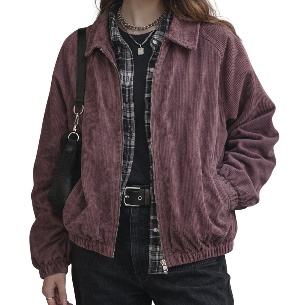 Love Wish Womens Front Zip Corduroy Jacket Size L Pink Grandpa 90s Grunge